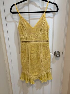 PrettyLittleThing Yellow Lace Spaghetti Strap Dress